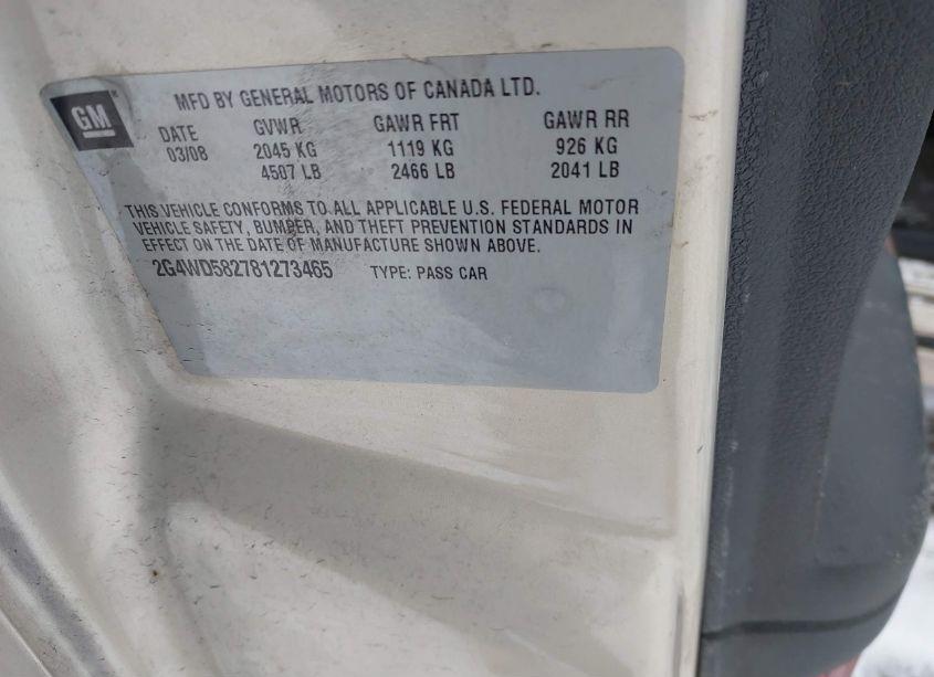 Photo 9 of 2008 Buick Lacrosse CXL (VIN 2G4WD582781273465)