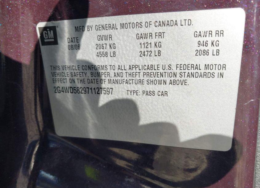 Photo 9 of 2007 Buick Lacrosse CXL (VIN 2G4WD582971127597)