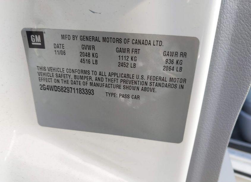 Photo 9 of 2007 Buick Lacrosse CXL (VIN 2G4WD582971183393)