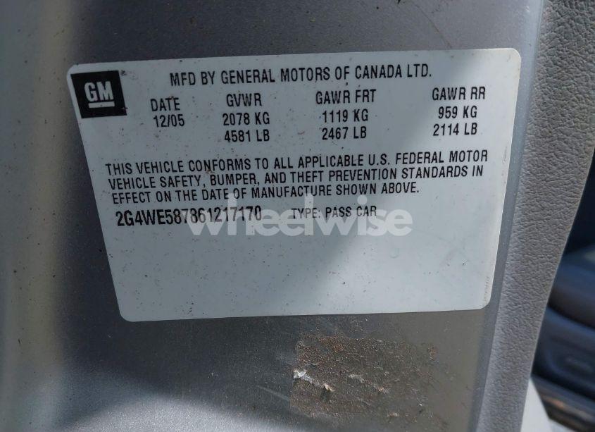 Photo 9 of 2006 Buick Lacrosse CXS (VIN 2G4WE587861217170)