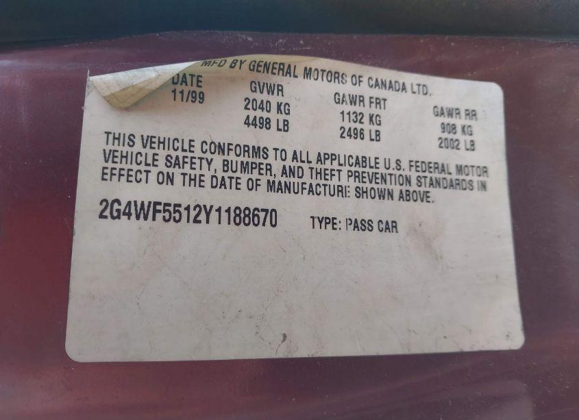 Photo 9 of 2000 Buick Regal GS (VIN 2G4WF5512Y1188670)