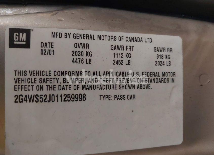 Photo 9 of 2001 Buick Century CUSTOM (VIN 2G4WS52J011259998)