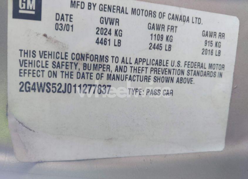 Photo 9 of 2001 Buick Century CUSTOM (VIN 2G4WS52J011277837)