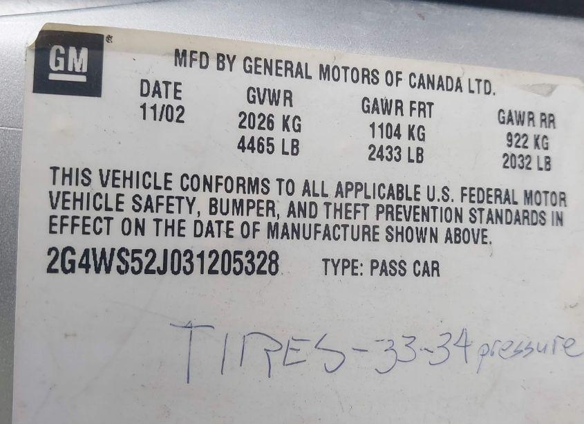 Photo 9 of 2003 Buick Century CUSTOM (VIN 2G4WS52J031205328)