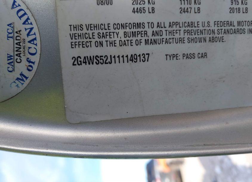 Photo 9 of 2001 Buick Century CUSTOM (VIN 2G4WS52J111149137)