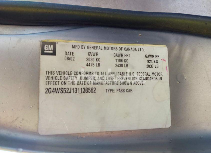 Photo 9 of 2003 Buick Century CUSTOM (VIN 2G4WS52J131138562)