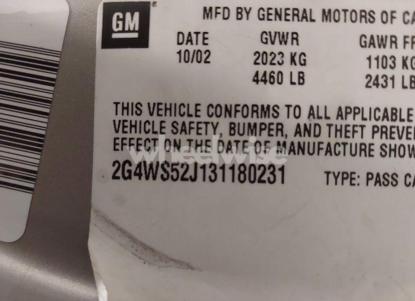 Photo 9 of 2003 Buick Century CUSTOM (VIN 2G4WS52J131180231)