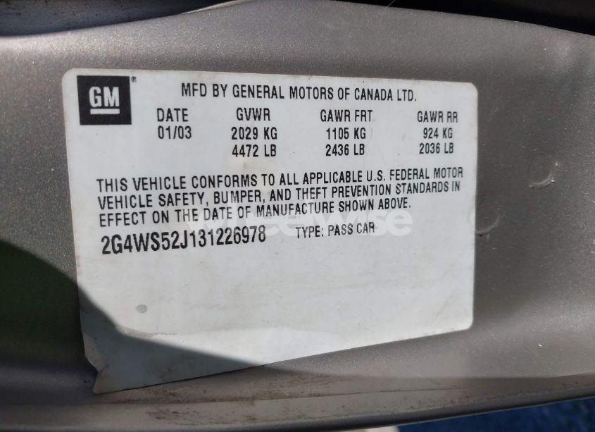 Photo 9 of 2003 Buick Century CUSTOM (VIN 2G4WS52J131226978)