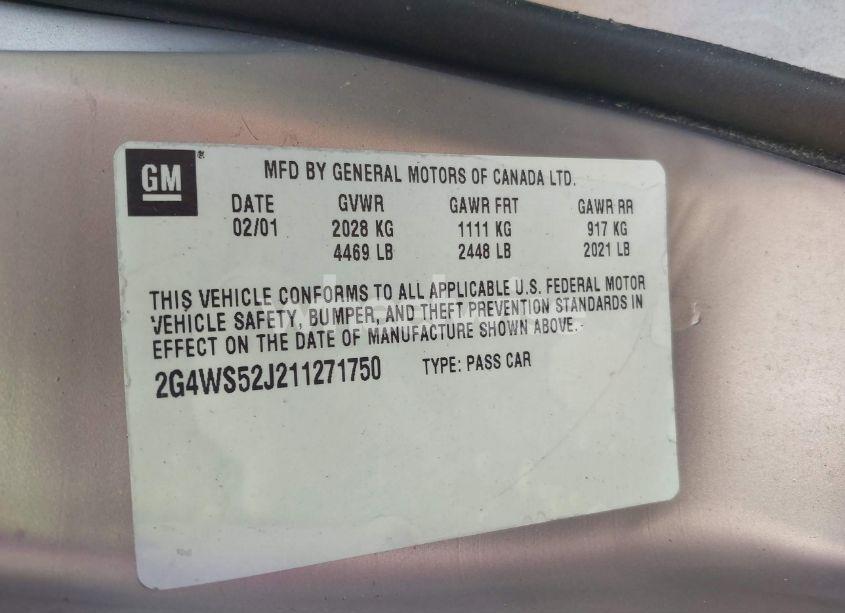 Photo 9 of 2001 Buick Century CUSTOM (VIN 2G4WS52J211271750)