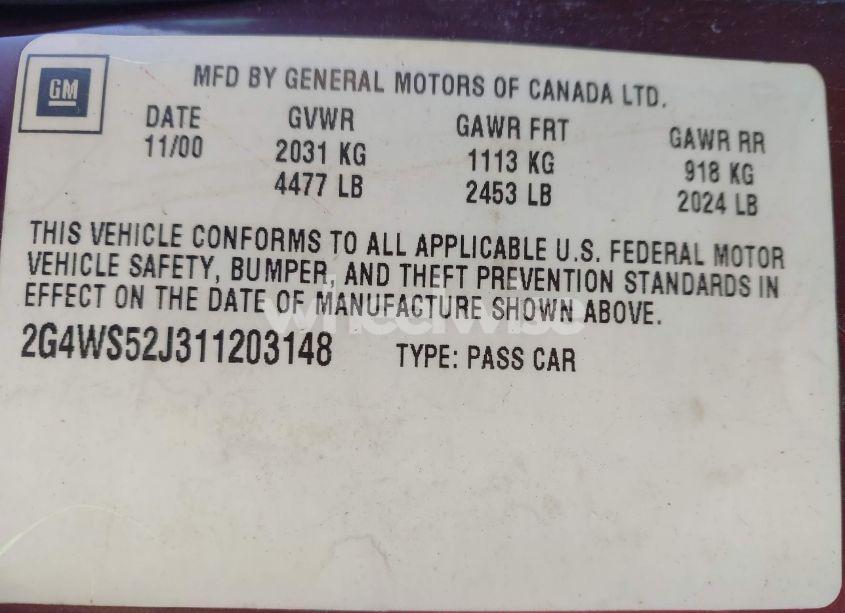 Photo 9 of 2001 Buick Century CUSTOM (VIN 2G4WS52J311203148)