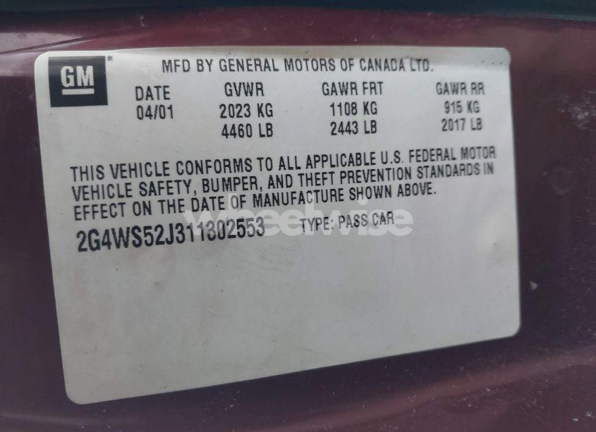 Photo 9 of 2001 Buick Century CUSTOM (VIN 2G4WS52J311302553)