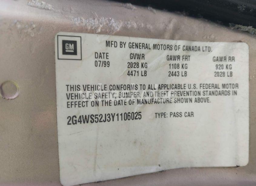 Photo 9 of 2000 Buick Century CUSTOM (VIN 2G4WS52J3Y1106025)