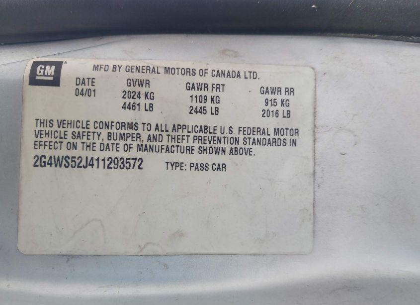 Photo 9 of 2001 Buick Century CUSTOM (VIN 2G4WS52J411293572)