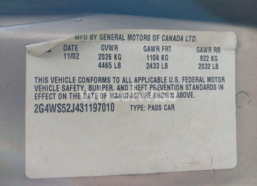 Photo 9 of 2003 Buick Century CUSTOM (VIN 2G4WS52J431197010)