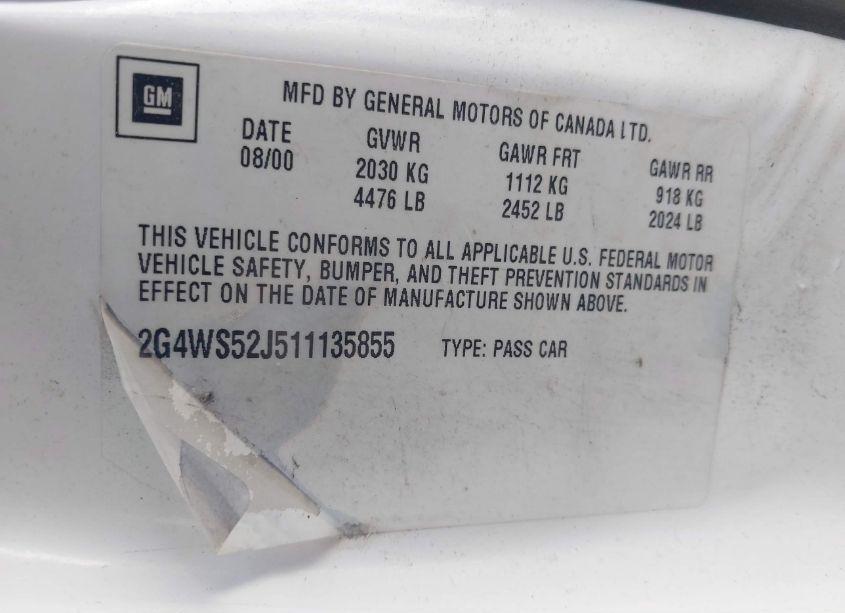 Photo 9 of 2001 Buick Century CUSTOM (VIN 2G4WS52J511135855)