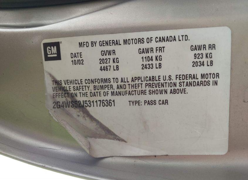 Photo 9 of 2003 Buick Century CUSTOM (VIN 2G4WS52J531176361)