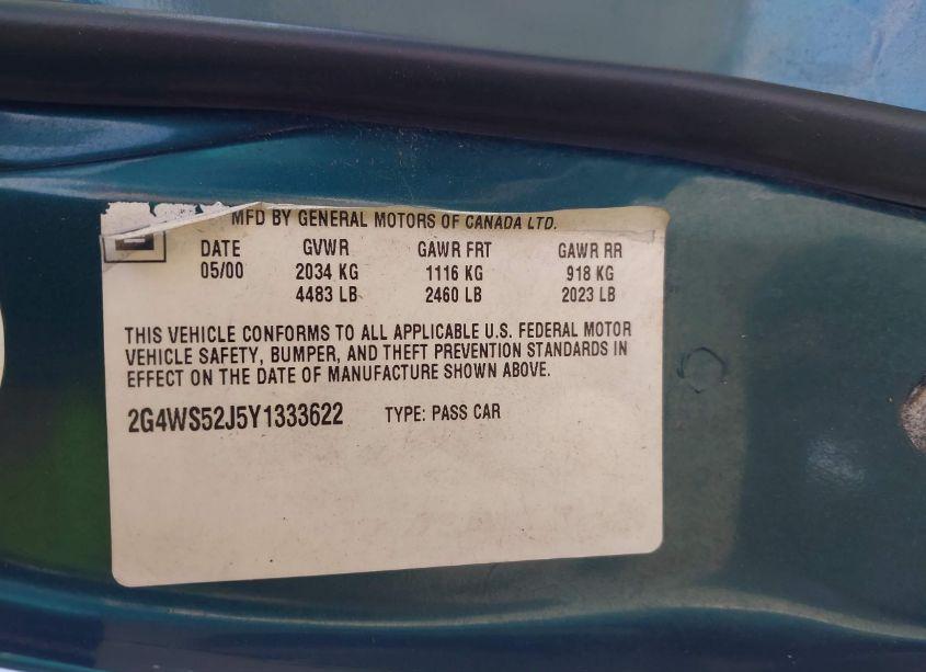 Photo 9 of 2000 Buick Century CUSTOM (VIN 2G4WS52J5Y1333622)