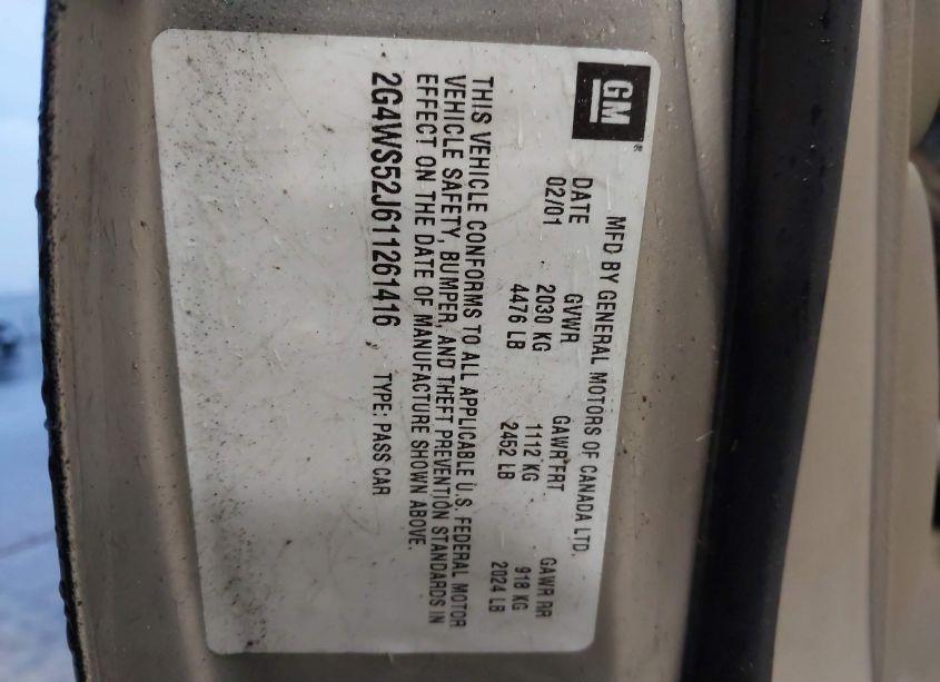 Photo 9 of 2001 Buick Century CUSTOM (VIN 2G4WS52J611261416)