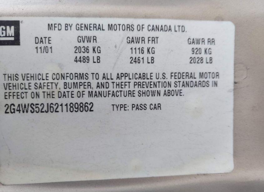 Photo 9 of 2002 Buick Century CUSTOM (VIN 2G4WS52J621189862)