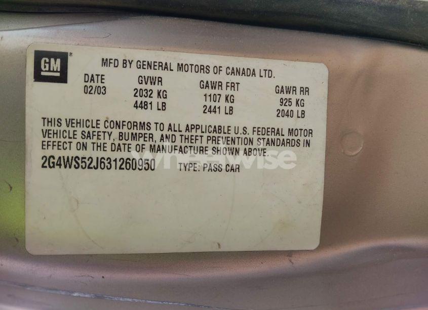 Photo 9 of 2003 Buick Century CUSTOM (VIN 2G4WS52J631260950)