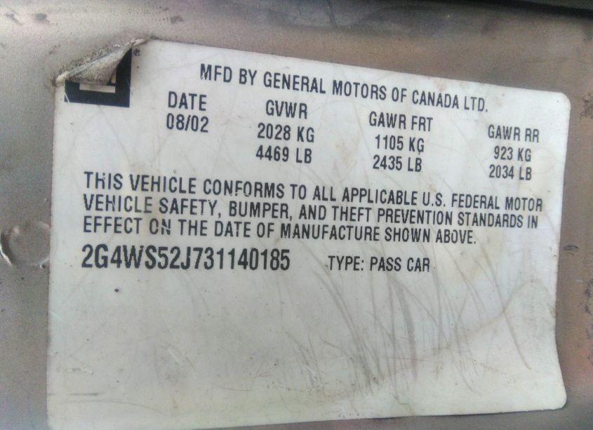 Photo 9 of 2003 Buick Century CUSTOM (VIN 2G4WS52J731140185)