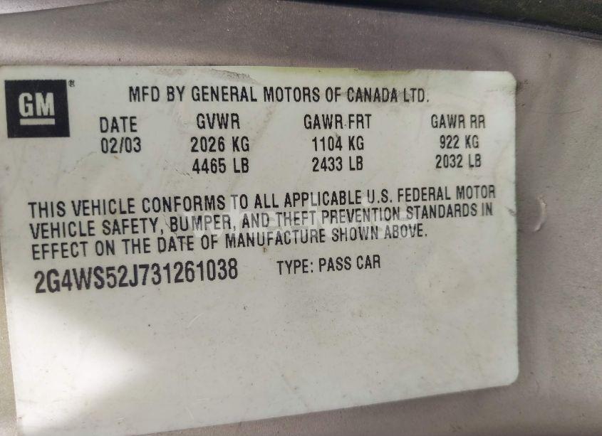 Photo 9 of 2003 Buick Century CUSTOM (VIN 2G4WS52J731261038)