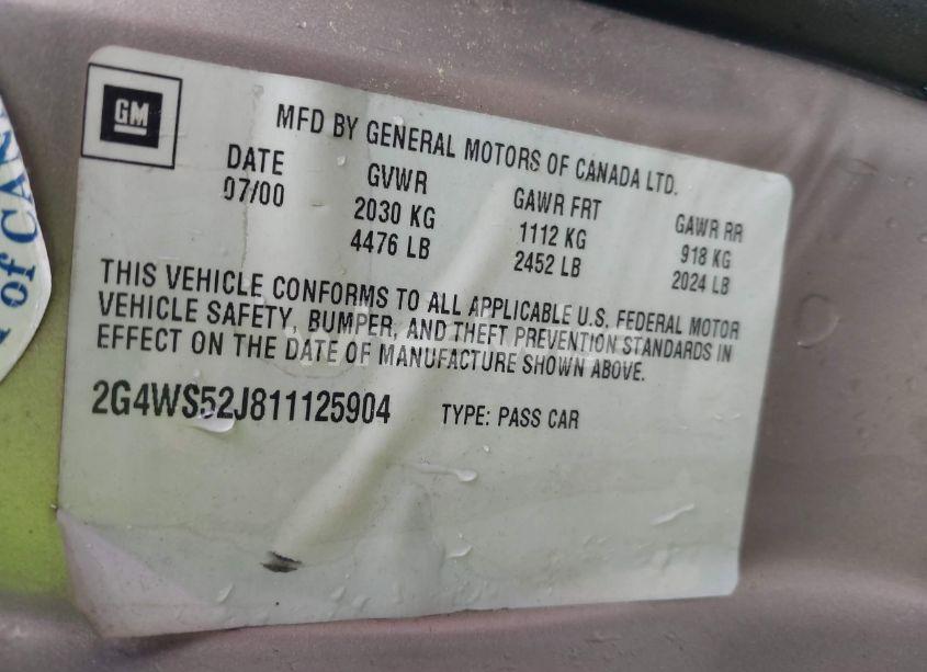 Photo 9 of 2001 Buick Century CUSTOM (VIN 2G4WS52J811125904)