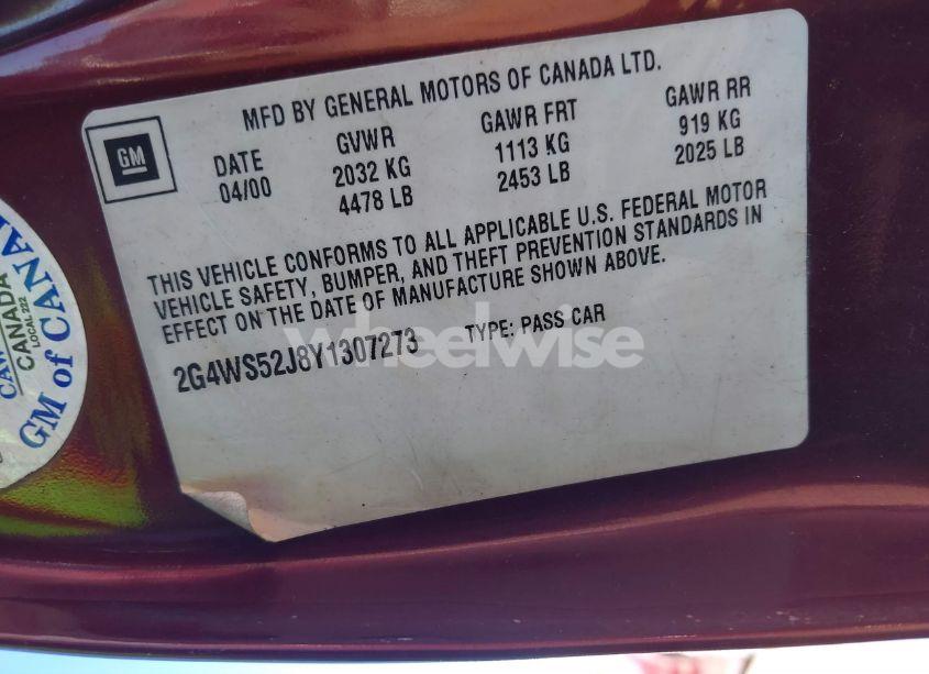 Photo 9 of 2000 Buick Century CUSTOM (VIN 2G4WS52J8Y1307273)