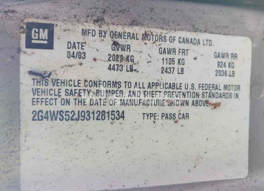 Photo 9 of 2003 Buick Century CUSTOM (VIN 2G4WS52J931281534)