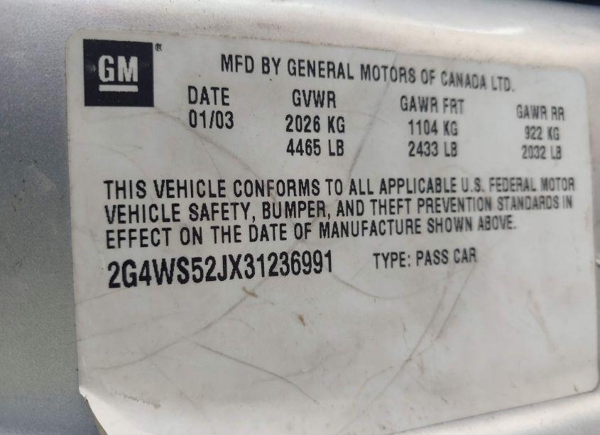 Photo 9 of 2003 Buick Century CUSTOM (VIN 2G4WS52JX31236991)