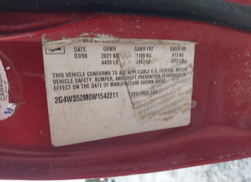 Photo 9 of 1998 Buick Century CUSTOM (VIN 2G4WS52M0W1542211)