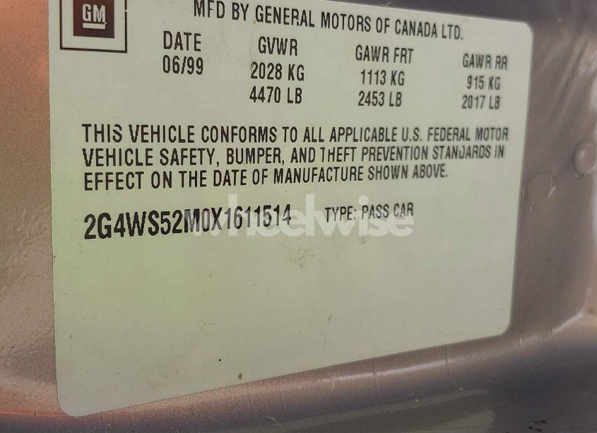 Photo 9 of 1999 Buick Century CUSTOM (VIN 2G4WS52M0X1611514)