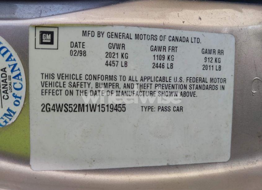 Photo 9 of 1998 Buick Century CUSTOM (VIN 2G4WS52M1W1519455)