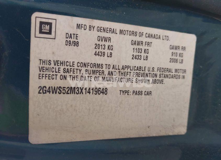 Photo 9 of 1999 Buick Century CUSTOM (VIN 2G4WS52M3X1419648)