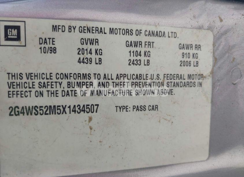 Photo 9 of 1999 Buick Century CUSTOM (VIN 2G4WS52M5X1434507)