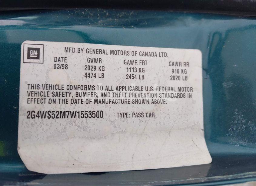 Photo 9 of 1998 Buick Century CUSTOM (VIN 2G4WS52M7W1553500)