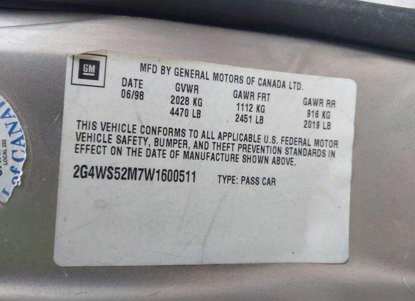 Photo 9 of 1998 Buick Century CUSTOM (VIN 2G4WS52M7W1600511)