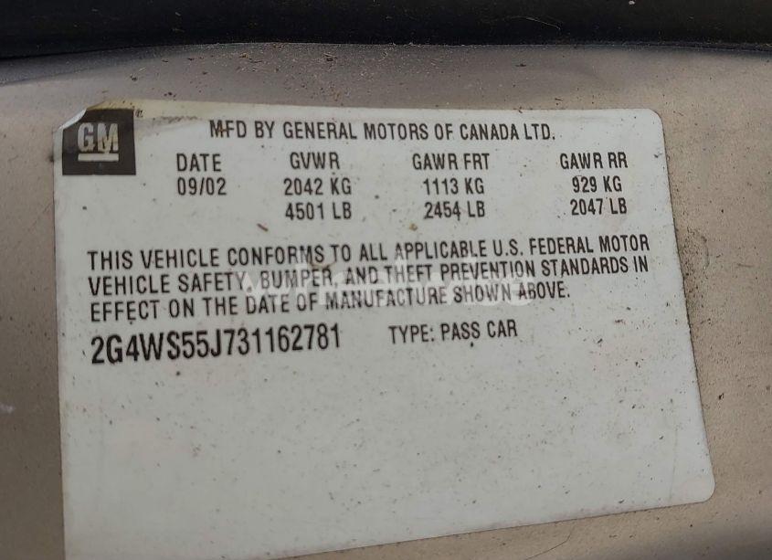 Photo 9 of 2003 Buick Century CUSTOM (VIN 2G4WS55J731162781)