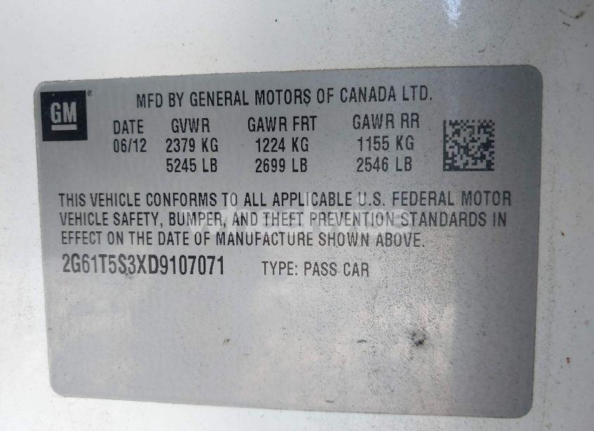 Photo 9 of 2013 Cadillac Xts PREMIUM (VIN 2G61T5S3XD9107071)