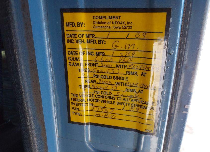 Photo 9 of 1989 Chevrolet G20 (VIN 2GBEG25K6K4110665)