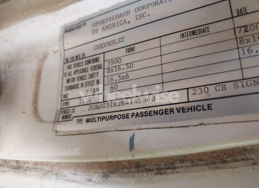 Photo 9 of 1989 Chevrolet G30 (VIN 2GBJG31K2K4145648)