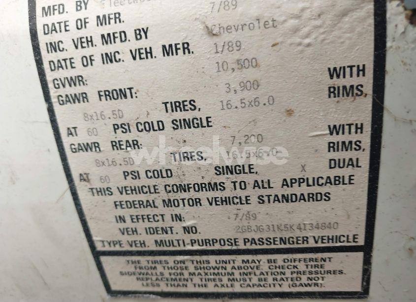 Photo 8 of 1989 Chevrolet G30 (VIN 2GBJG31K5K4134840)