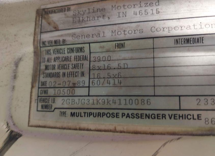 Photo 9 of 1989 Chevrolet G30 (VIN 2GBJG31K9K4110086)