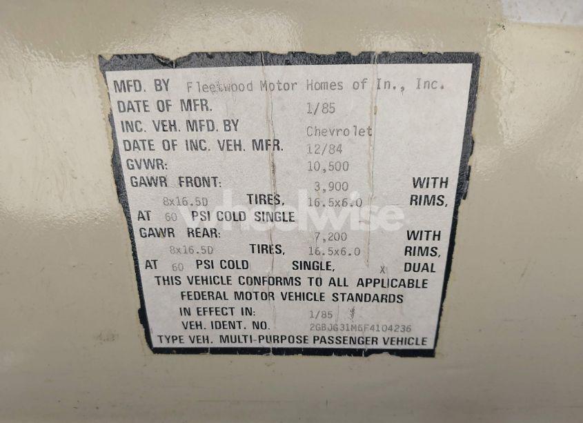 Photo 8 of 1985 Chevrolet G30 (VIN 2GBJG31M6F4104236)