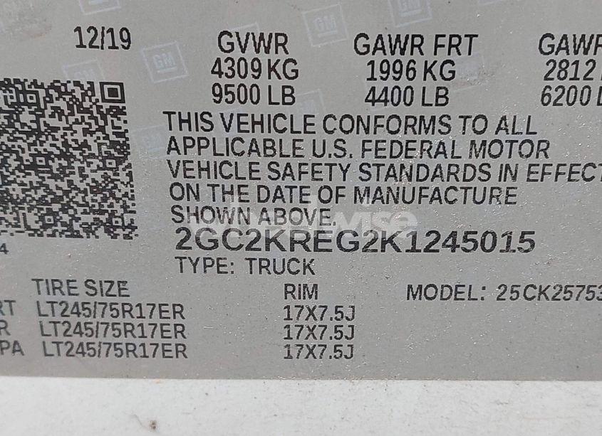 Photo 9 of 2019 Chevrolet Silverado 2500HD WT (VIN 2GC2KREG2K1245015)