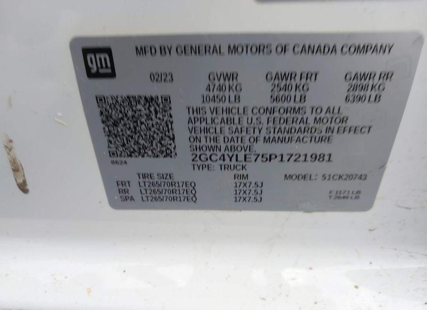 Photo 9 of 2023 Chevrolet Silverado 2500HD 4WD STANDARD BED WT (VIN 2GC4YLE75P1721981)