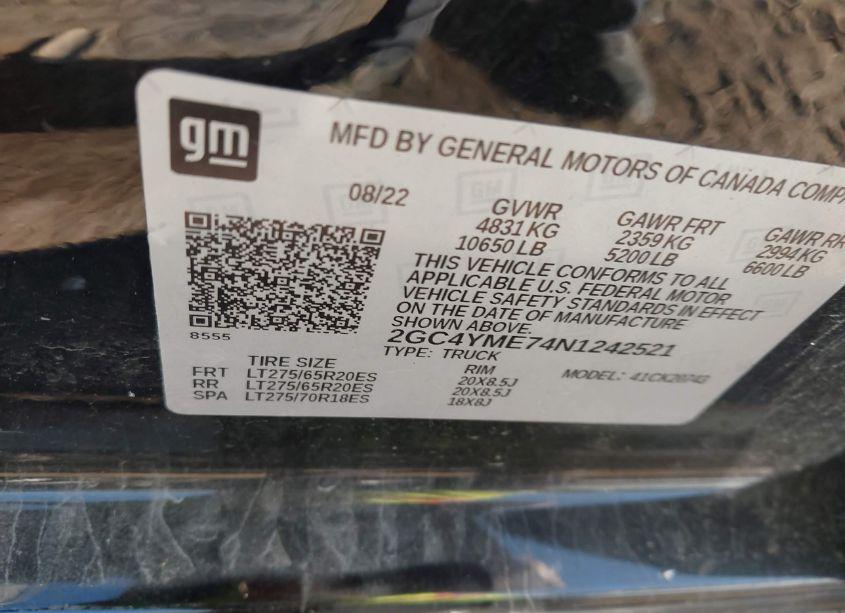 Photo 8 of 2022 Chevrolet Silverado 2500HD 4WD STANDARD BED CUSTOM (VIN 2GC4YME74N1242521)