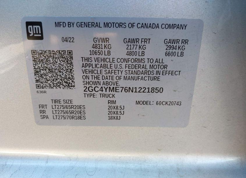 Photo 8 of 2022 Chevrolet Silverado 2500HD 4WD STANDARD BED CUSTOM (VIN 2GC4YME76N1221850)