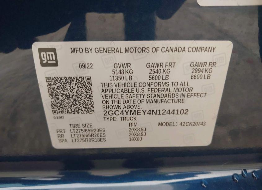 Photo 9 of 2022 Chevrolet Silverado 2500HD 4WD STANDARD BED CUSTOM (VIN 2GC4YMEY4N1244102)