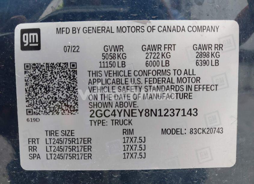 Photo 8 of 2022 Chevrolet Silverado 2500HD 4WD STANDARD BED LT (VIN 2GC4YNEY8N1237143)